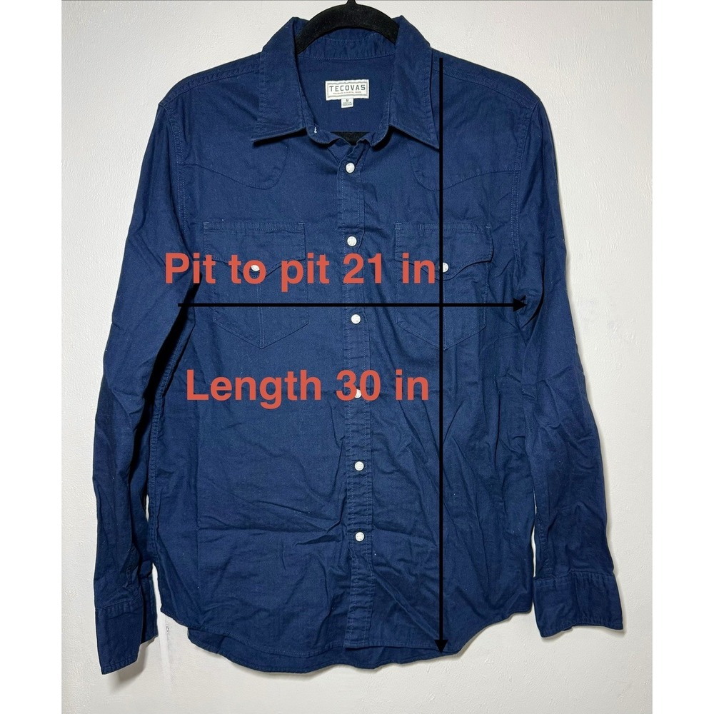 Tecovas Pearl Snap Western Shirt Mens Medium Navy Blue Long Sleeve 100% Cotton - Picture 2 of 10